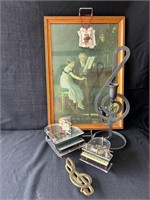 Serving tray or wall art, musical pianos,candle