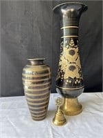 Brass vases - tallest 15.5 "and bell