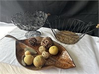 Metal leaf platter 23", 2 wire baskets