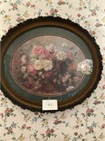 vintage Ornate framed oval Flower Print