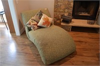 Reclining upholstered lounge chair & pillows