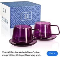 MSRP $20 Set 2 Purple Glass Coffee Cups