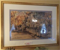 Large Framed floral garden and home scene