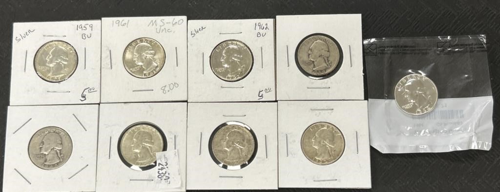 9 Pre-1965 Quarters (90% Silver).