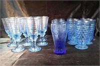 8 vintage Libby glass Sirrus pattern- blue color,