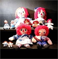 Raggedy Ann and Andy dolls and ornaments