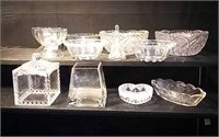 Cut and press glass bowls, candy dishes, Bell,