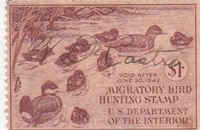 1942 Department of the Interior Duck Hunting Stamp