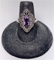 Gorgeous Sterling (STS) Amethyst/Marcasite Ring