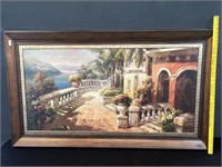 Large Framed Seaside Terrace Painting