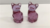 Pink Fenton glass kitten / cat figurines. Both