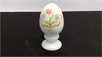 Fenton glass egg, hand painted and signed.