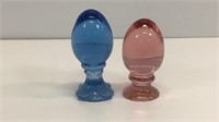 Two Fenton glass eggs. Both have original price