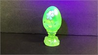 Fenton Vaseline glass egg, hand painted. No