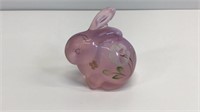 Pink glass Fenton bunny, hand painted and signed