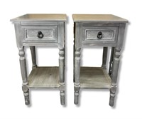 Pair of Accent Tables Farmhouse Style Grey