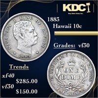 1883 Hawaii Dime 10c Grades vf++