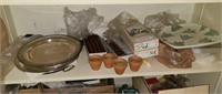 Estate shelf of candle sticks, silver plate, ect