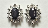 14K Gold Sapphire(0.6ct) Diamond Earrings