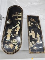 Vintage Asian shell lacquer on wood wall hangings