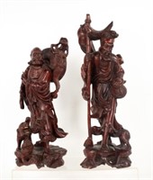 Two Carved Statues of Chinese Immortal Figures