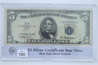 $5 Silver Certificate Series 1953A Star Note Cased
