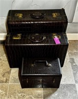 3 Vintage Cowhide Gator Embossed Luggage Pieces