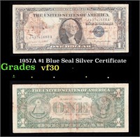 1957A $1 Blue Seal Silver Certificate Grades vf++