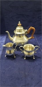 Pewter Tea Pot, Creamer & Sugar Bowl