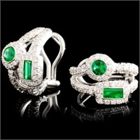 18K Gold Earrings 0.87ct Emerald & 0.76ctw Diam