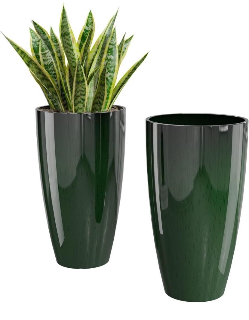 21 inch Tall Green Outdoor Planters Set of 2,