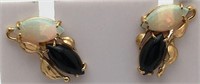 14k Gold, Opal & Onyx Earrings