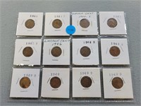 12 Lincoln Wheat pennies, 1944-1949d. Buyer must c