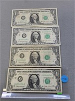 4-Joseph Bar $1 bills, all are 1963b Series, marke
