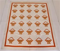 Vintage quilt - basket design, orange, white,