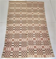 Overshot coverlet - pale pink, brown and white,
