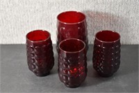 4 Anchor Hocking Ruby Bubble Glasses
