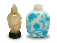 2 Chinese Agate and Peking Glass Snuff Bottles