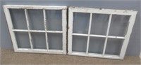 (2) Vintage 6-pane windows. Measure: 25" H x 28"