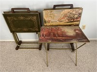 Pair of tray table sets on racks