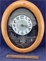 Large Oval Wooden Musical Battery Clock