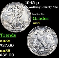 1945-p Walking Liberty Half Dollar 50c Grades Choi