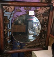 Metal Scroll and Wood Mirror