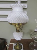 White Hobnail Electric Table Lamp w/Chimney