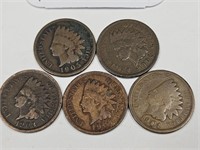 5 Indian Head Penny Coins See Dates