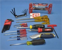 Hand tools incl screwdrivers, T-handle allens