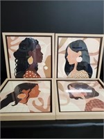 4 Framed Female Faces in Neutral Tones