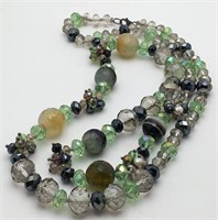 Glass Beaded Necklace W Sterling Clasp