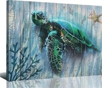 Arjun 12x16'' Canvas Wall Art Green Sea Turtle