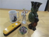 Mixed Lot-Mug, Figurines, Glass Weight, Brush